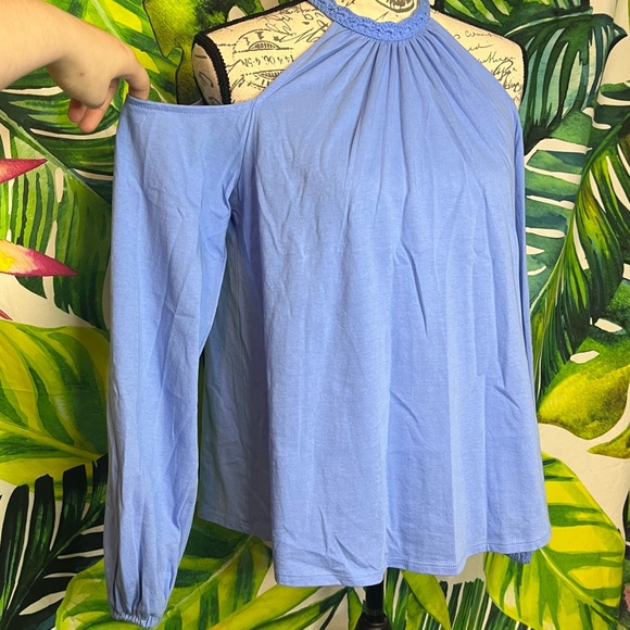 INC International Concepts Small Sky Blue Halter Cold Shoulder Casual Office Top - Picture 4 of 9